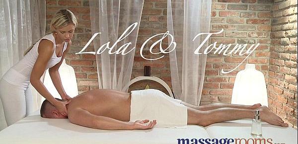  Massage Rooms Lola rides both male and female clients with her tight bald pussy